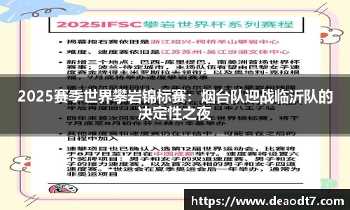 2025赛季世界攀岩锦标赛：烟台队迎战临沂队的决定性之夜